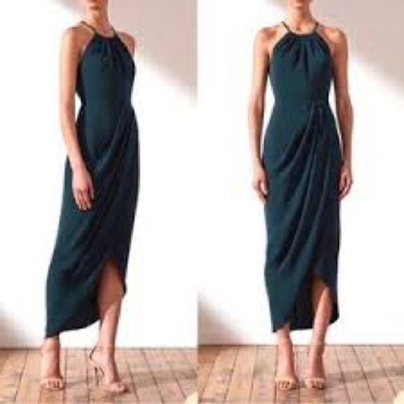 New Shona Joy High Neck Ruched Dress in Green size 4 - Picture 6 of 12